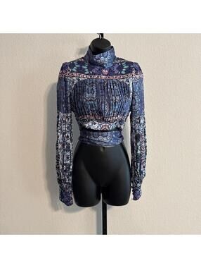 Lace the Label Purple Crop Garden Top - Open Back Satin Crop Top Paisley XS